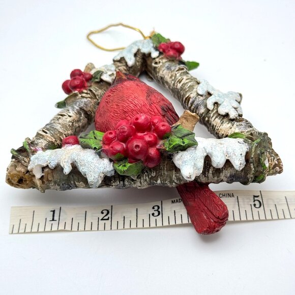 Cardinal Bird Ornament With Snowy Birch Frame & Red Berries Gift - Picture 3 of 10